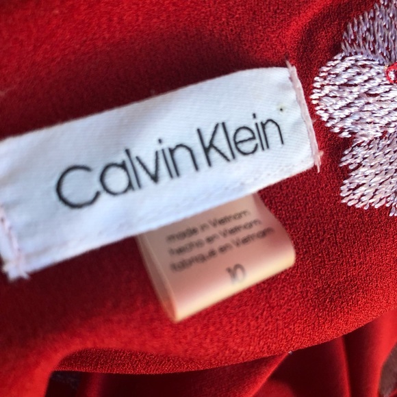Calvin Klein Red Floral Embroidered Dress 10 NWT - Picture 7 of 8